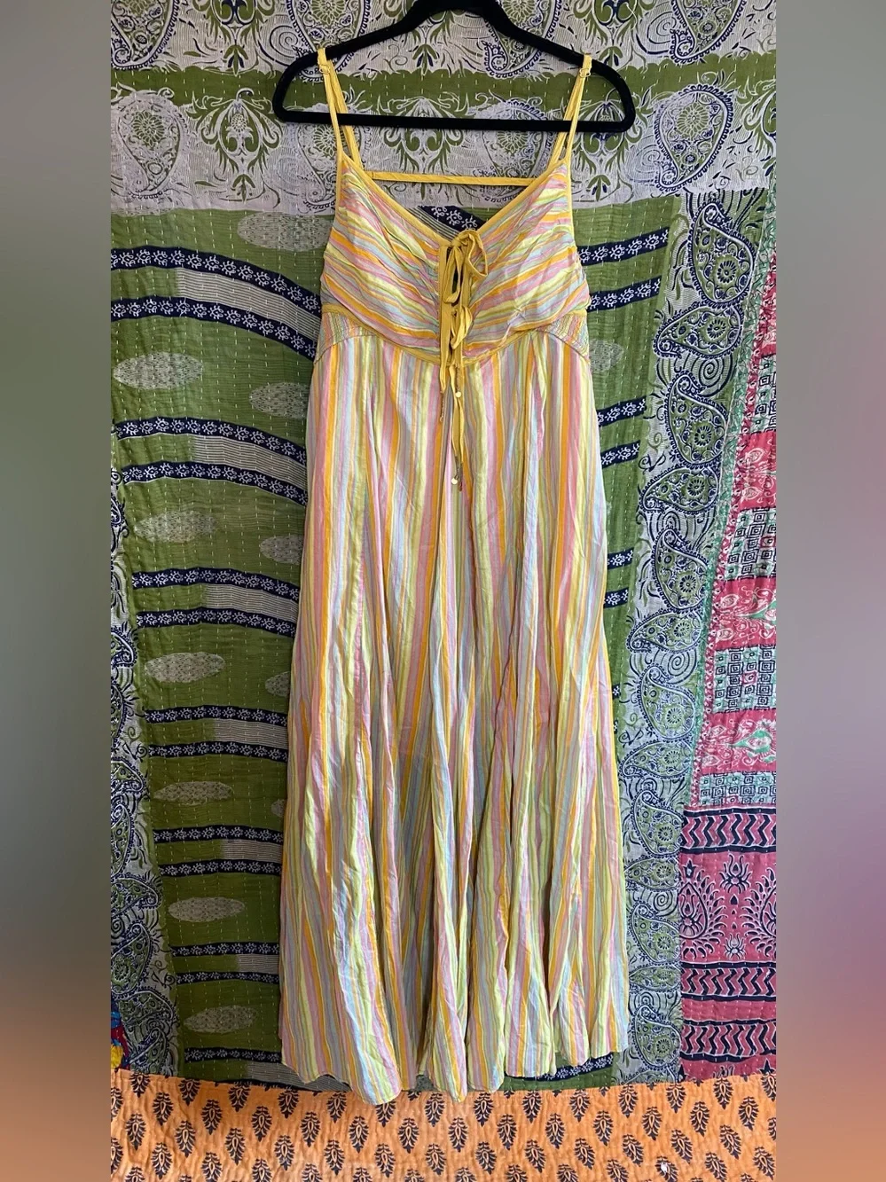Free People Citrus Combo Poplin Dream Weaver Boho Maxi Dress Size Extra Large - Picture 2 of 16